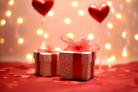 Two lovely gifts for Valentine's Day. Red and white theme with hearts and lights.