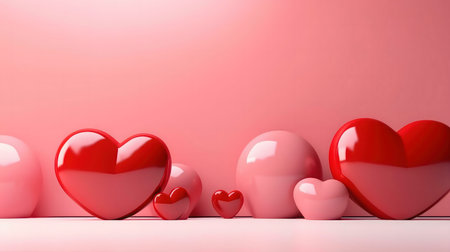 Pink and red hearts of various sizes create a lovely Valentine's Day scene.の写真素材
