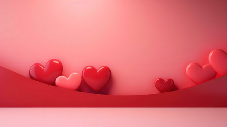 Romantic 3D rendered image of red hearts on a pink background, perfect for Valentine's Day.の写真素材