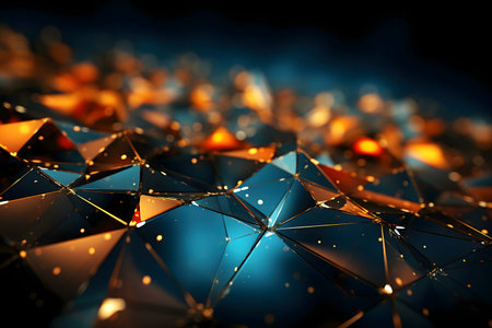 Abstract background with low poly geometric shapes. Dark blue and orange tones.の写真素材