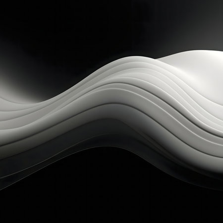 Elegant abstract image featuring flowing white curves against a stark black backdrop. Monochromatic design.の写真素材