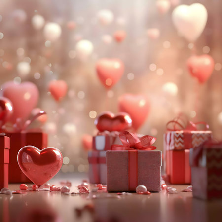 A scene of gifts and hearts, a perfect Valentine's day image.の写真素材