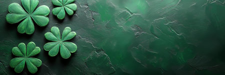 Green clover leaves on dark background. St Patrick's Dayの写真素材