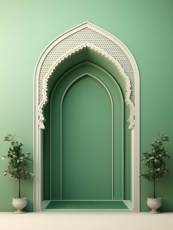 A calming image of an Islamic archway, showcasing serene interior design.の写真素材