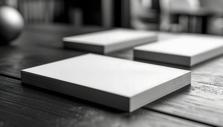 Three blank notepads rest on a dark wooden table, creating a clean and simple image.の写真素材