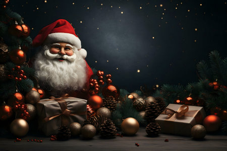Santa with gifts and Christmas decorationsの写真素材