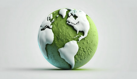 3D rendered green earth globe with white continents. Environmental concept.の写真素材