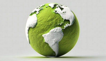 A vibrant green 3D-rendered globe showcasing Earth's continents and oceans.の写真素材