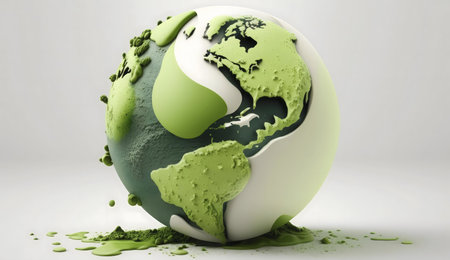 A 3D rendered image of a melting earth globe, symbolizing environmental concerns.の写真素材