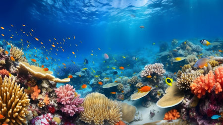 Stunning coral reef teeming with colorful fish. A vibrant underwater paradise.