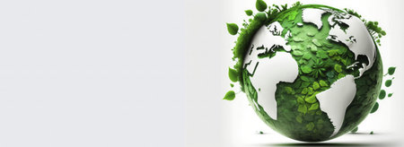 A digital illustration of the Earth covered in lush greenery symbolizing environmental conservation.の写真素材
