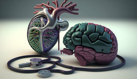 3D rendered image showing the heart and brain, emphasizing their connection to health and...