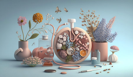 3D rendered image depicting gut health through botanical elements