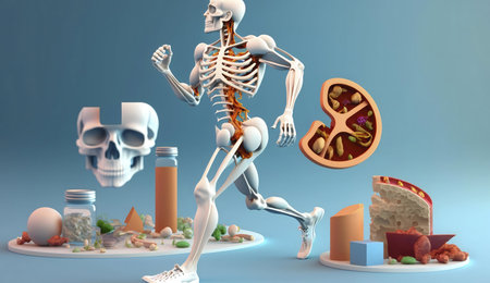 3D illustration of a running skeleton, showing the connection between physical activity and healthy...