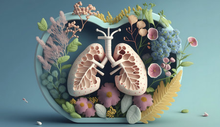 Floral lungs artwork, showcasing the beauty of nature and the human body.の写真素材