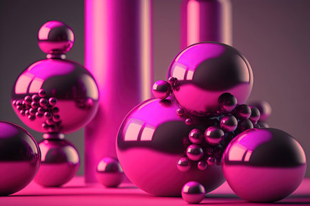 Abstract 3D render of pink metallic spheres. Shiny and glossy, creating a visually stunning composition.の写真素材