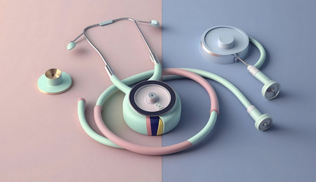 Pastel colored stethoscopes, a visual representation of healthcare and medical diagnosis.の写真素材