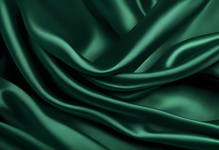 Close-up shot of luxurious emerald green silk fabric. Smooth, flowing texture.の写真素材