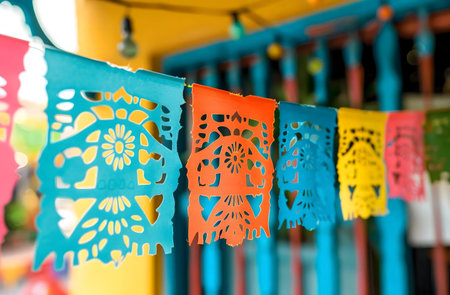 Colorful Papel Picado flags add vibrant festive cheerの写真素材