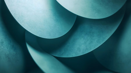 Teal circles create an abstract image. Smooth, layered textures showcase curves and form.の写真素材