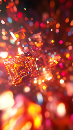 Abstract image of glowing cubes and colorful lights. Vivid colors and bokeh effect.