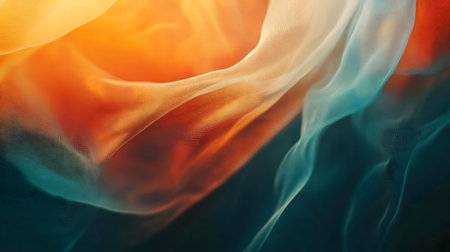Abstract image of flowing fabric. Warm orange and cool teal tones create a captivating visual.の写真素材