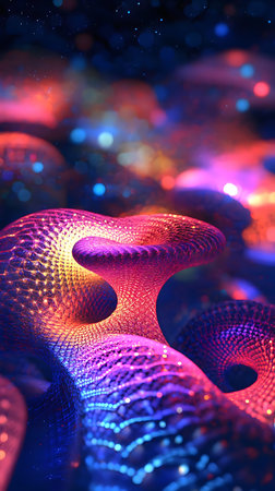 Stunning abstract fractal art with vibrant colors and intricate details. A captivating digital artwork.の写真素材