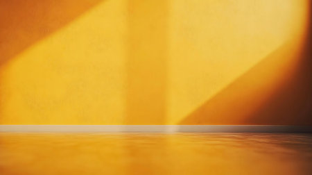 Empty room, yellow wall, sunlight beams.の写真素材