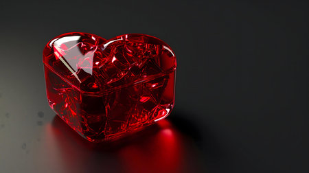 Red heart-shaped crystal box, symbol of love and passion.の写真素材