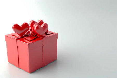 A red gift box adorned with hearts, perfect for Valentine's Day.の写真素材