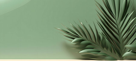 Minimalist image of green palm leaves on a muted background.の写真素材