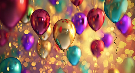Many colorful balloons floating, a festive and joyful atmosphere.の写真素材