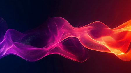Abstract digital art of flowing, vibrant waves. A mix of red, purple, and orange hues create a...