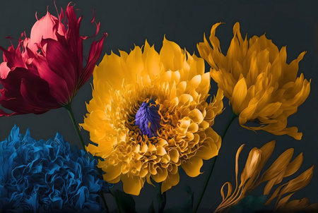 Close-up of vibrant flowers, showing rich colors and textures. A beautiful still life.の写真素材