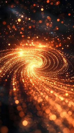 A mesmerizing swirl of golden light, resembling a cosmic galaxy.の写真素材