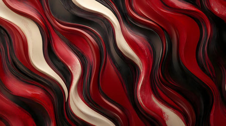 Digital art depicting abstract wavy lines in red, black and white.