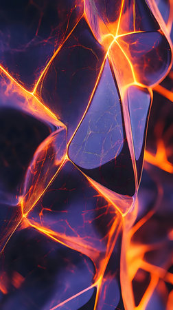 Fiery abstract image with lava-like texture. Deep purples and bright oranges.の写真素材