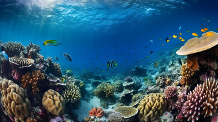 Stunning underwater coral reef scene with diverse fishの写真素材