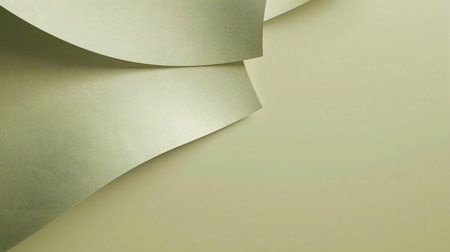 Olive green paper layers create an abstract minimal design. Subtle curves and smooth textures.の写真素材