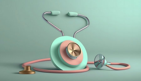 A pastel-colored stethoscope, a symbol of medical care and well-being.の写真素材