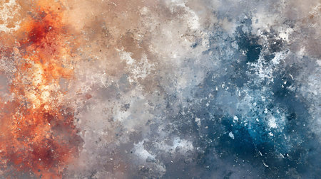 A mesmerizing abstract painting, blending warm and cool colors creating a cosmic feelの写真素材