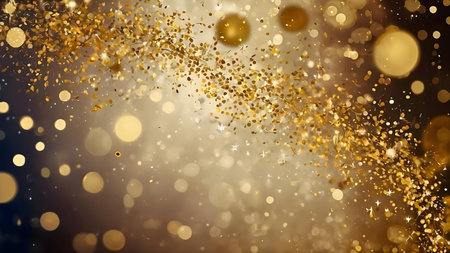 Golden confetti bursts across a bokeh background. Perfect for celebratory themes.