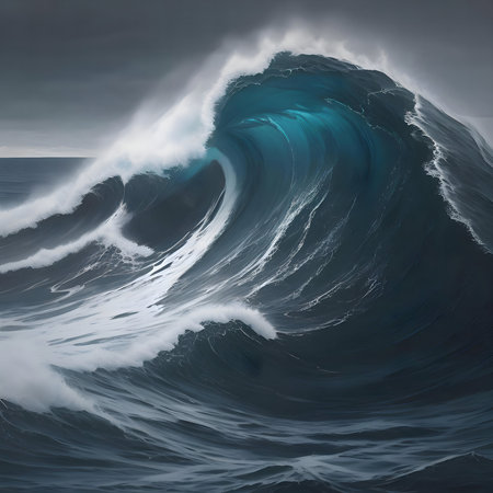 A colossal ocean wave, a breathtaking spectacle of nature's power and beauty. The image showcases...