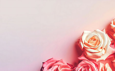 Close up of several roses on a light pink background. Perfect for a romantic event or celebration.の写真素材