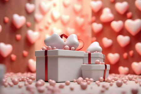 White gift boxes adorned with hearts, a perfect Valentine's Day scene.