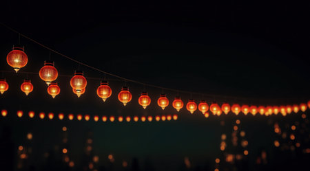 Colorful chinese lanterns in the night, vintage style.の写真素材