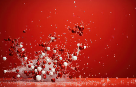 Christmas background with snowflakes and red balls. 3D renderingの写真素材