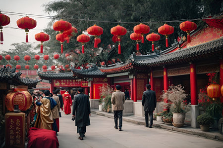 Lantern Festival in the old town of Hong Kong, Chinaの写真素材