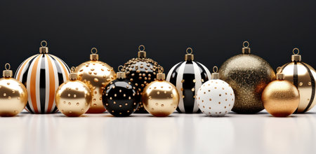 3d render of christmas baubles on a black background