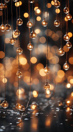 Christmas decorations on bokeh background, closeup. Festive lightsの写真素材